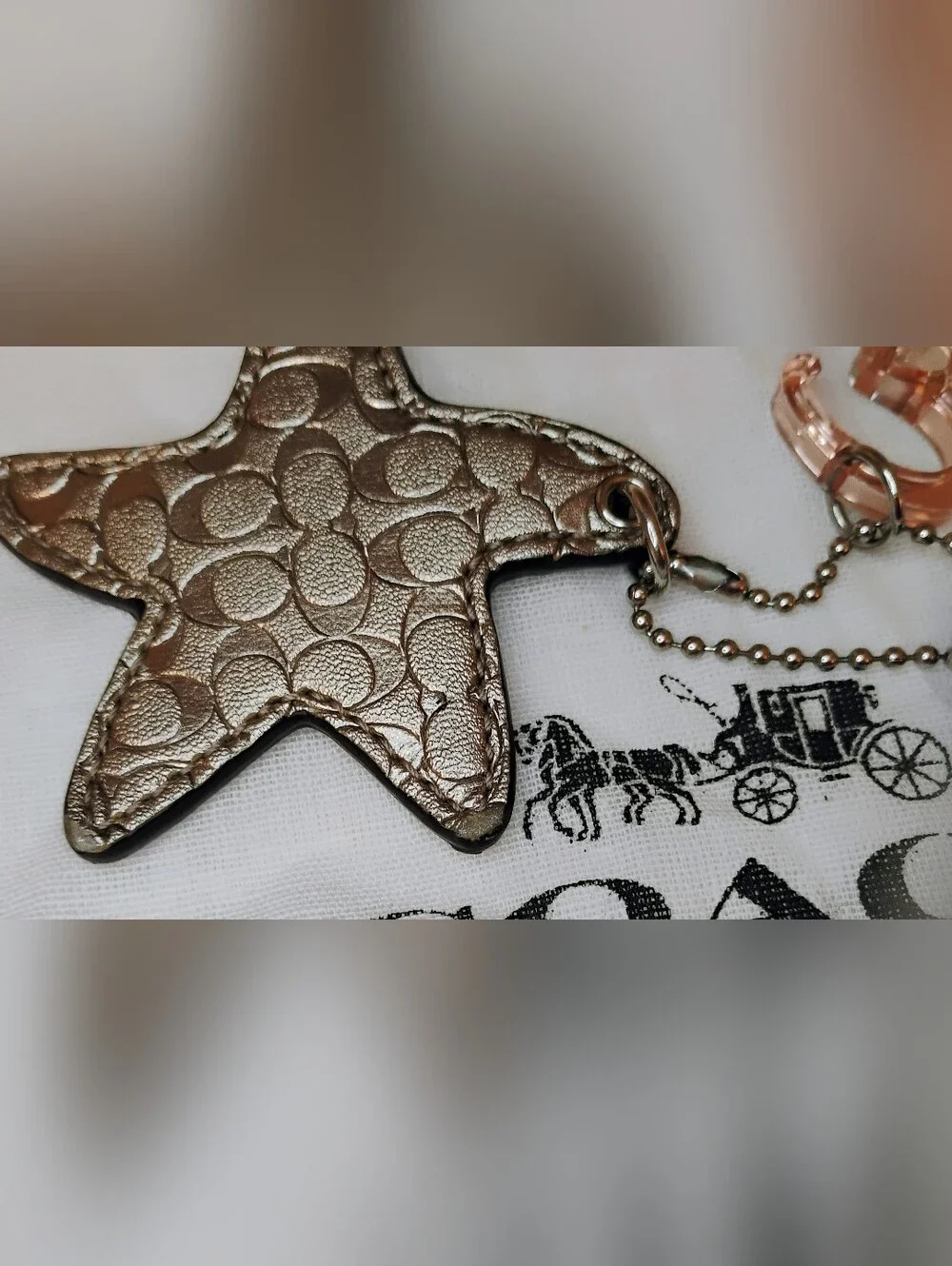 3FER Coach Bag Charms - Brushed Pewter/Gold Star, Hang Tag, Coach Script